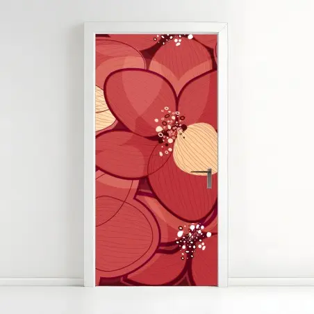 Sticker pour porte motif floral rouge et crème – Wallnifity®