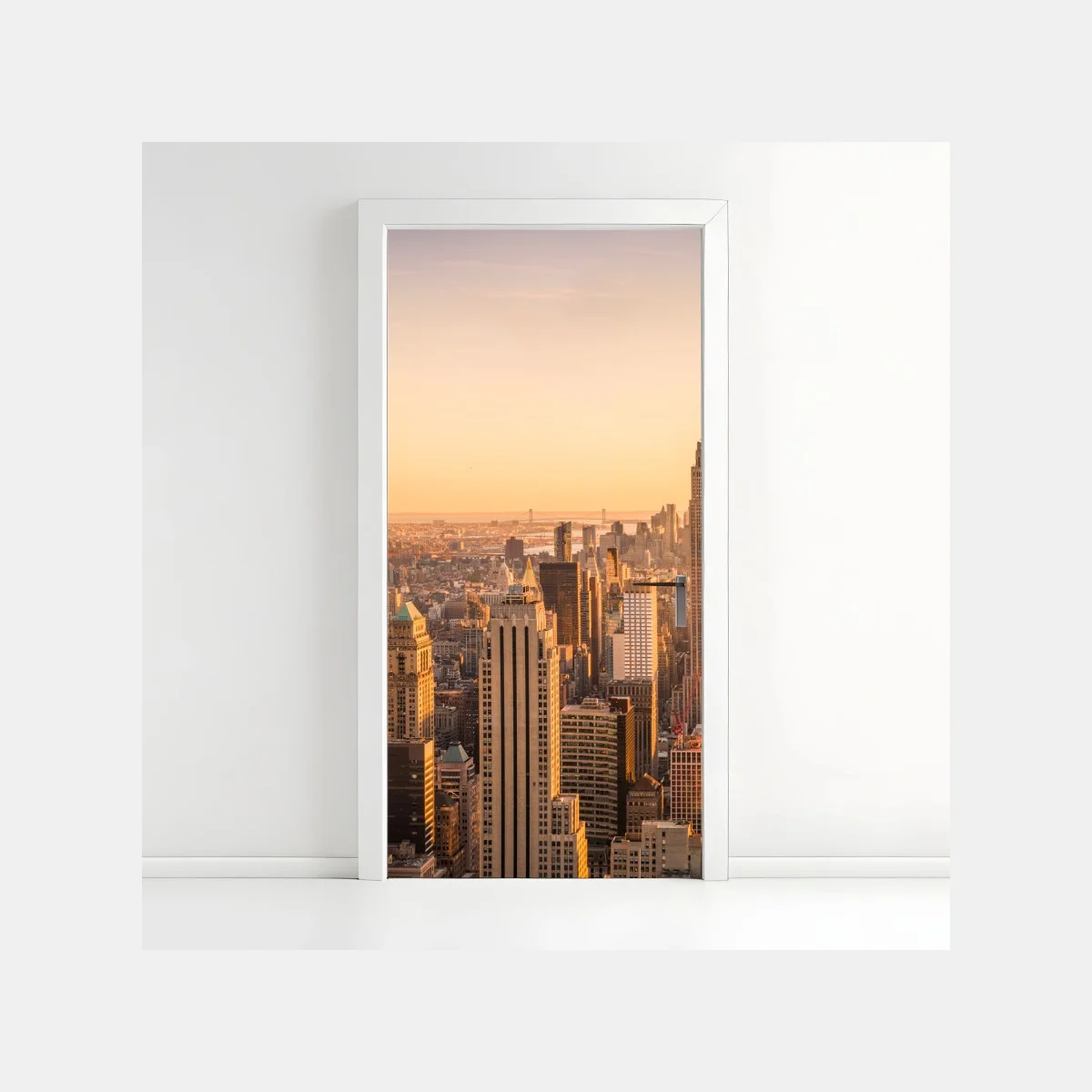 Sticker pour porte panorama doré de New York au coucher du soleil – Wallnifity® Sticker pour porte panorama doré de New York au coucher du soleil – Wallnifity®