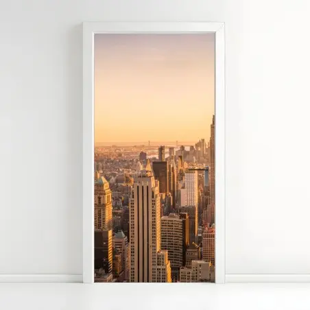 Sticker pour porte panorama doré de New York au coucher du soleil – Wallnifity®