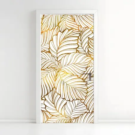 Sticker pour porte motif feuilles tropicales dorées – Wallnifity®