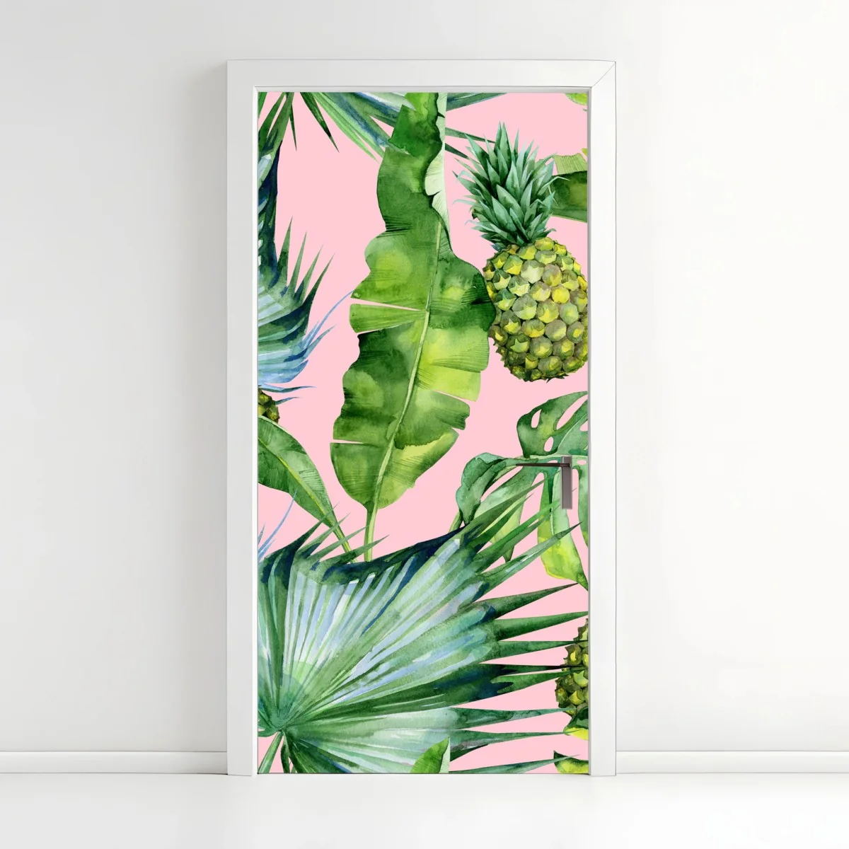 Sticker pour porte motif tropical ananas et feuilles aquarelle sur fond rose – Wallnifity® Sticker pour porte motif tropical ananas et feuilles aquarelle sur fond rose – Wallnifity®