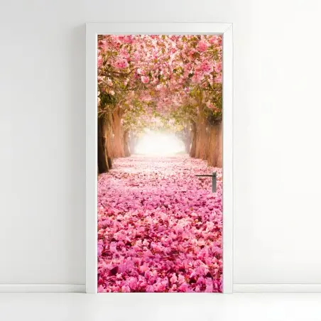 Sticker pour porte allée de cerisiers en fleurs – Wallnifity®