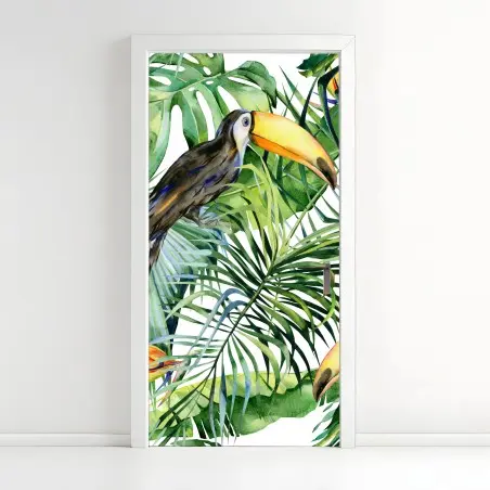 Sticker pour porte toucans et feuillages tropicaux – Wallnifity®