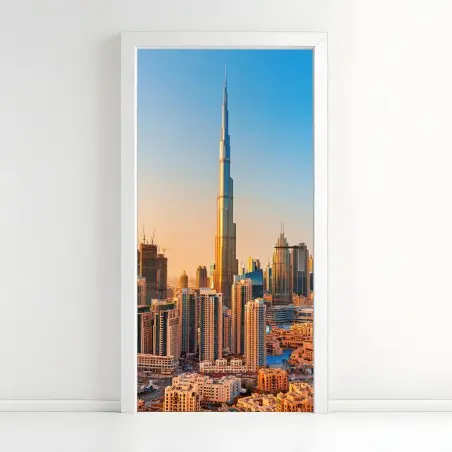Sticker pour porte paysage urbain de Dubaï au coucher de soleil – Wallnifity®