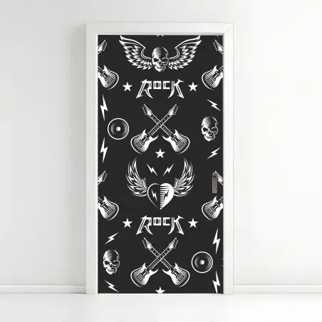 Sticker pour porte motif rock vintage noir et blanc – Wallnifity®
