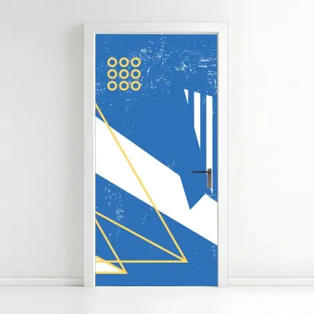 Sticker pour porte composition géométrique bleue et jaune – Wallnifity®