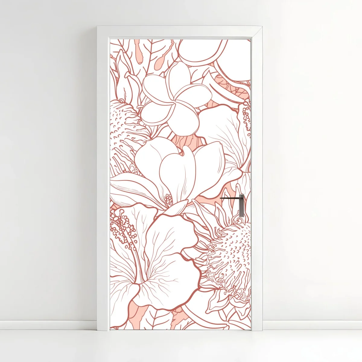 Sticker pour porte motif floral tropical aux lignes saumon – Wallnifity® Sticker pour porte motif floral tropical aux lignes saumon – Wallnifity®