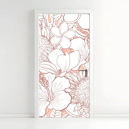 Sticker pour porte motif floral tropical aux lignes saumon – Wallnifity®