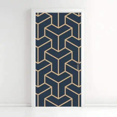 Sticker pour porte motif géométrique bleu marine et doré en 3d – Wallnifity®
