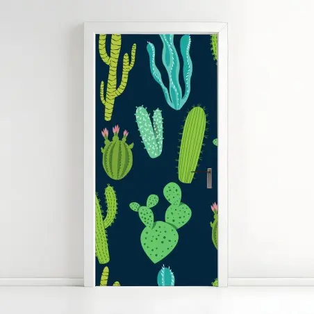 Sticker pour porte motif botanique de cactus et succulentes vertes et bleues – Wallnifity®
