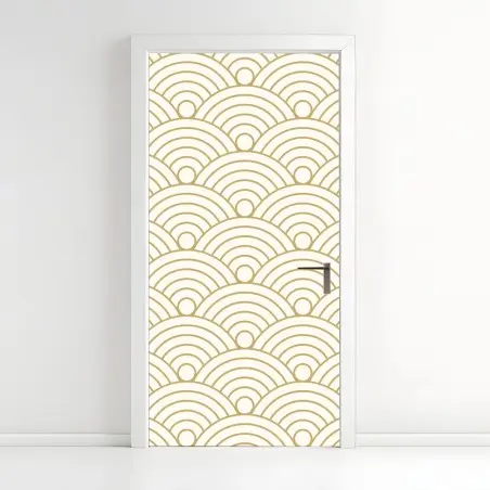 Sticker pour porte motif de vagues japonaises dorées – Wallnifity®