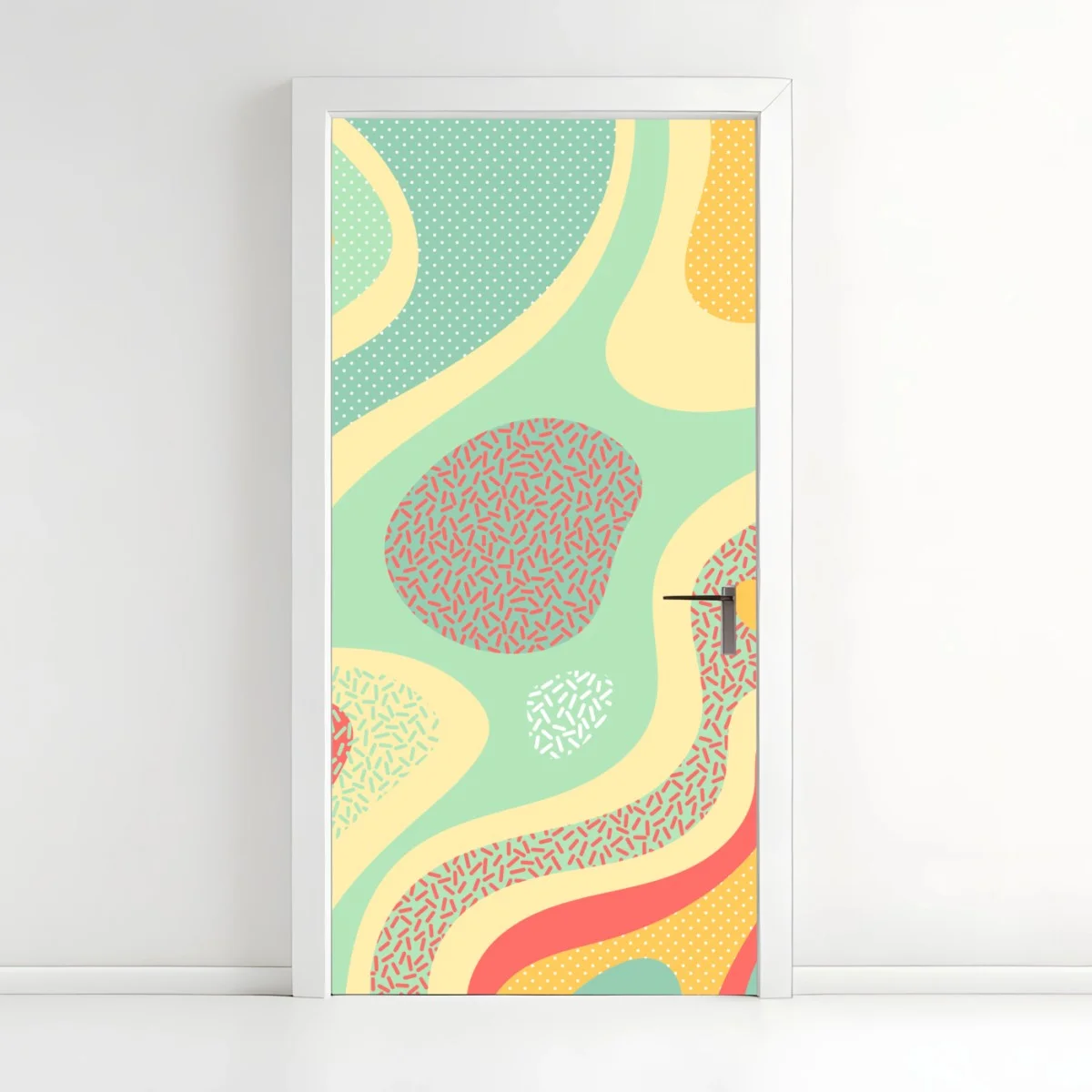 Sticker pour porte composition abstraite menthe et corail aux motifs organiques – Wallnifity® Sticker pour porte composition abstraite menthe et corail aux motifs organiques – Wallnifity®