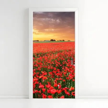 Sticker pour porte mer de coquelicots au coucher du soleil – Wallnifity®