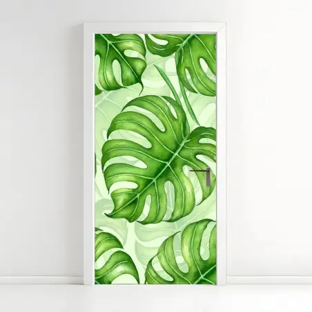 Sticker pour porte motif tropical de feuilles de monstera – Wallnifity®