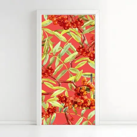 Sticker pour porte motif de sorbier aux baies rouges à l'aquarelle – Wallnifity®