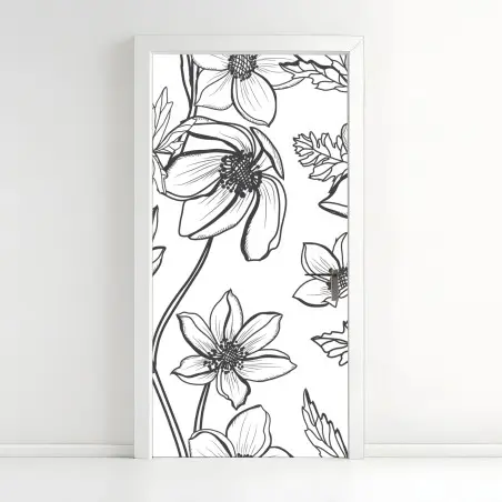 Sticker pour porte motif floral délicat en noir et blanc – Wallnifity®