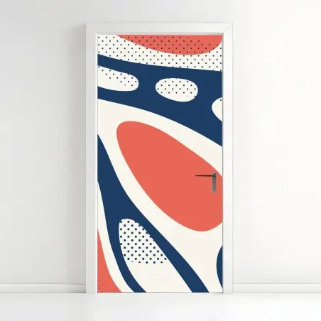 Sticker pour porte composition organique corail et bleu marine – Wallnifity®