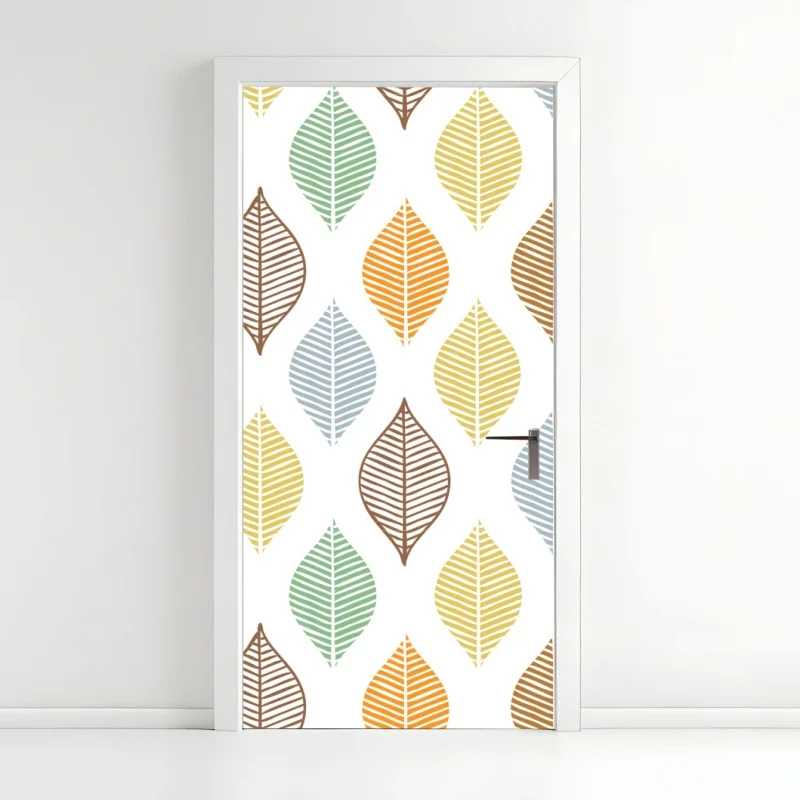 Sticker pour porte motif feuilles pastel scandinave – Wallnifity® Sticker pour porte motif feuilles pastel scandinave – Wallnifity®