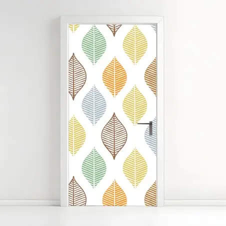 Sticker pour porte motif feuilles pastel scandinave – Wallnifity®