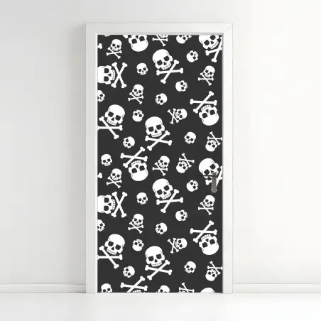 Sticker pour porte motif crânes et os croisés noir et blanc – Wallnifity®