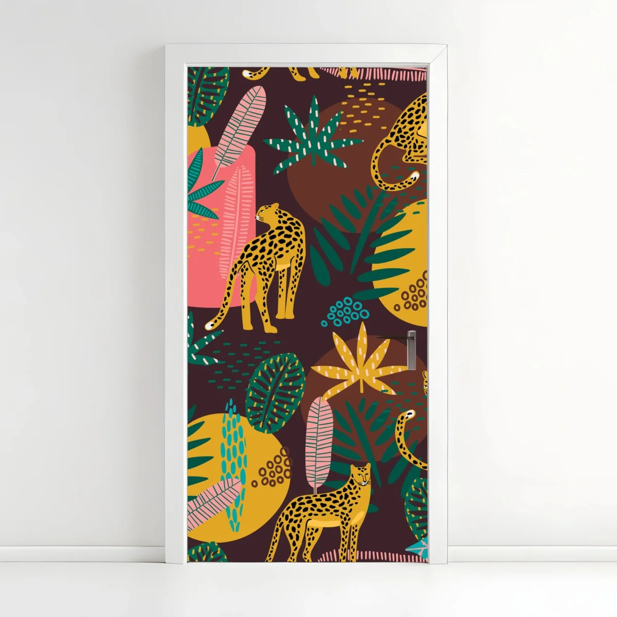 Sticker pour porte motif jungle aux léopards colorés – Wallnifity® Sticker pour porte motif jungle aux léopards colorés – Wallnifity®