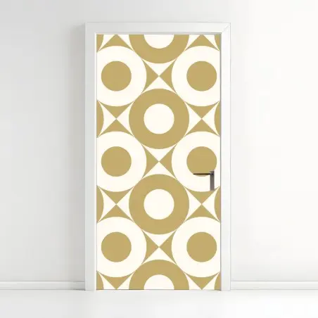 Sticker pour porte motif géométrique rétro beige et crème – Wallnifity®