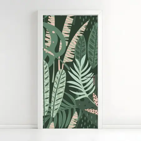 Sticker pour porte jungle graphique aux feuilles vertes – Wallnifity®