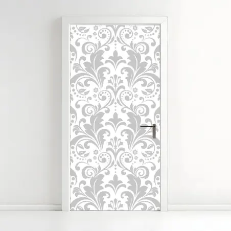 Sticker pour porte motif damassé gris élégant pour décoration murale – Wallnifity®