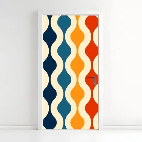 Sticker pour porte motif rétro ondulé aux couleurs chaudes – Wallnifity®