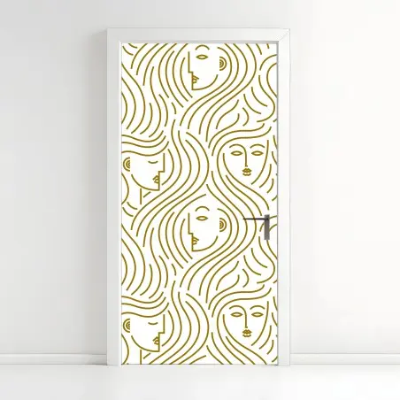 Sticker pour porte motif de visages dorés aux cheveux ondulés – Wallnifity®