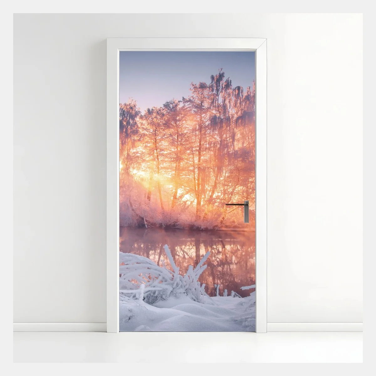 Sticker pour porte aube hivernale au bord du lac – Wallnifity® Sticker pour porte aube hivernale au bord du lac – Wallnifity®