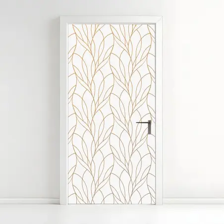 Sticker pour porte motif feuillage doré élégant pour décoration – Wallnifity®