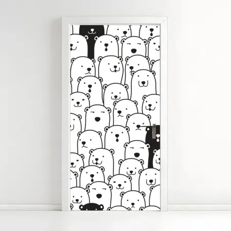 Sticker pour porte nuée d'ours mignons noir et blanc – Wallnifity®