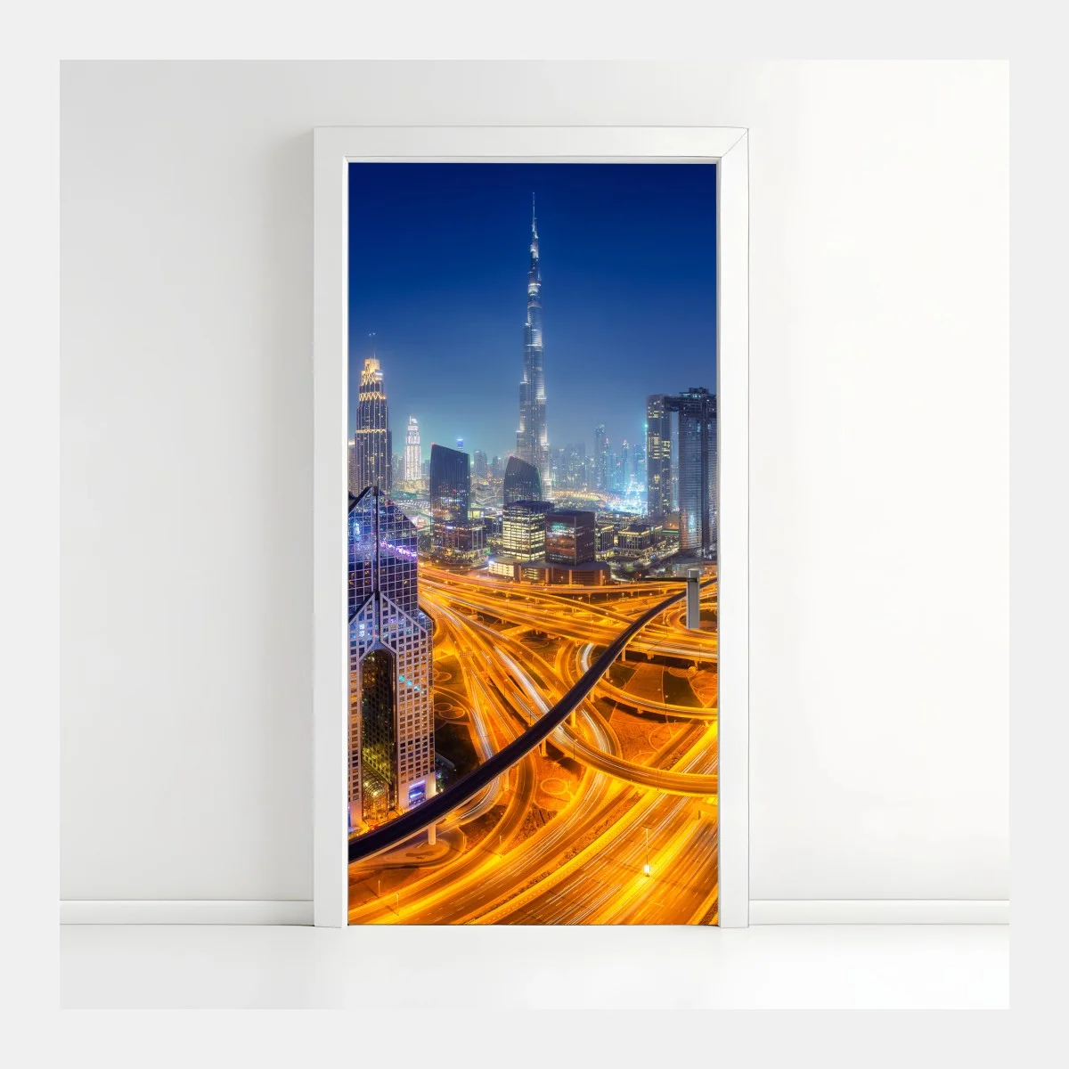 Sticker pour porte Dubaï vue aérienne nocturne aux autoroutes lumineuses – Wallnifity® Sticker pour porte Dubaï vue aérienne nocturne aux autoroutes lumineuses – Wallnifity®