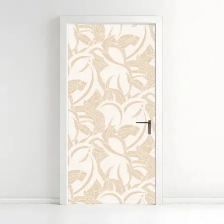 Sticker pour porte motif feuillage beige délicat – Wallnifity®
