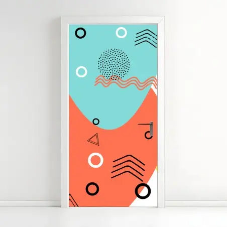 Sticker pour porte composition abstraite aux formes colorées et motifs géométriques – Wallnifity®