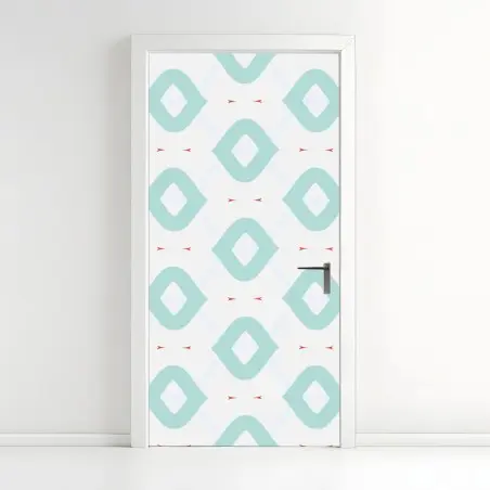 Sticker pour porte motif losanges turquoise et corail – Wallnifity®