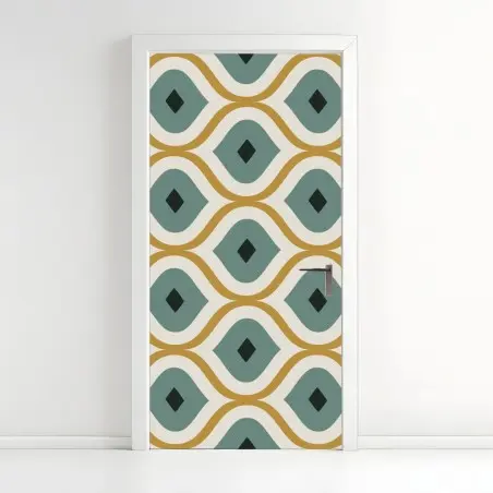 Sticker pour porte motif géométrique élégant en vert et or – Wallnifity®
