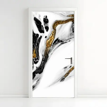 Sticker pour porte marbre abstrait noir et or – Wallnifity®