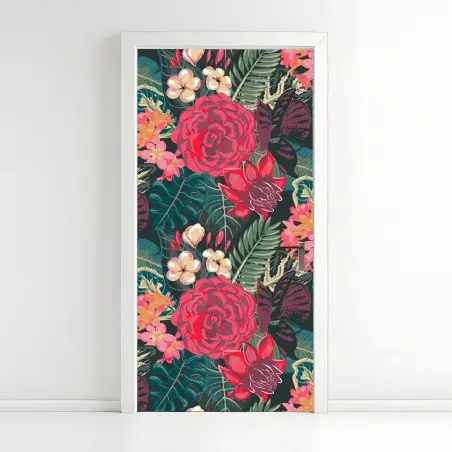 Sticker pour porte parure botanique tropicale aux fleurs rouges – Wallnifity®