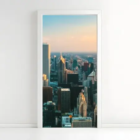 Sticker pour porte panorama urbain de Chicago au coucher du soleil – Wallnifity®