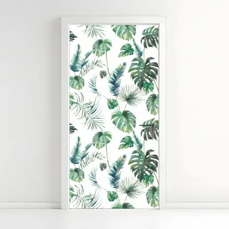 Sticker pour porte motif feuilles tropicales en aquarelle – Wallnifity®