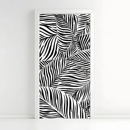 Sticker pour porte feuillage graphique noir et blanc – Wallnifity®