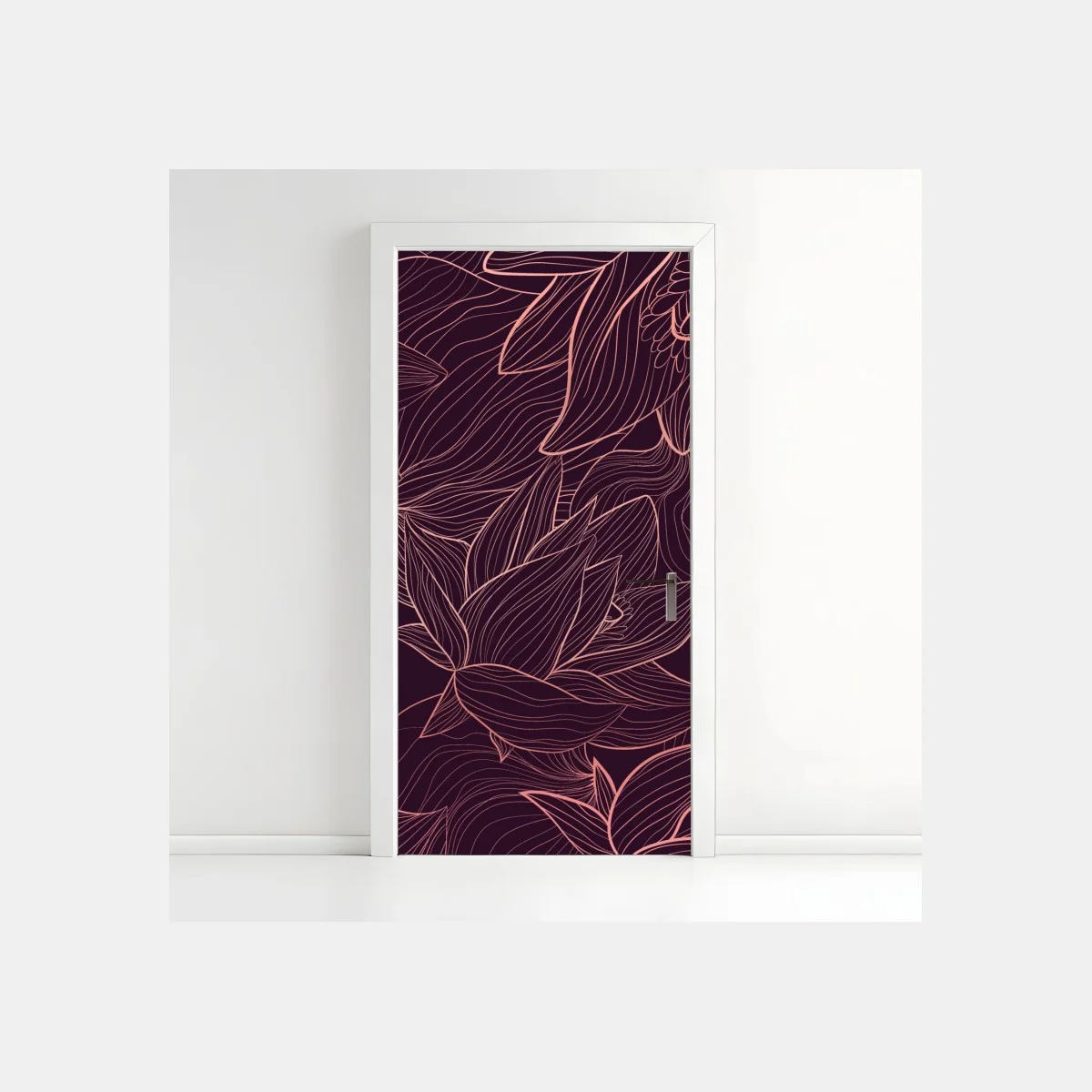 Sticker pour porte motif floral linéaire rose doré sur fond bordeaux – Wallnifity® Sticker pour porte motif floral linéaire rose doré sur fond bordeaux – Wallnifity®