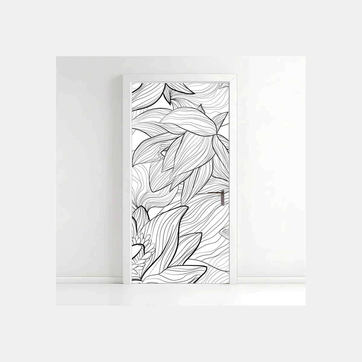 Sticker pour porte motif floral linéaire noir et blanc – Wallnifity® Sticker pour porte motif floral linéaire noir et blanc – Wallnifity®