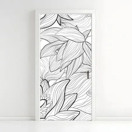 Sticker pour porte motif floral linéaire noir et blanc – Wallnifity®