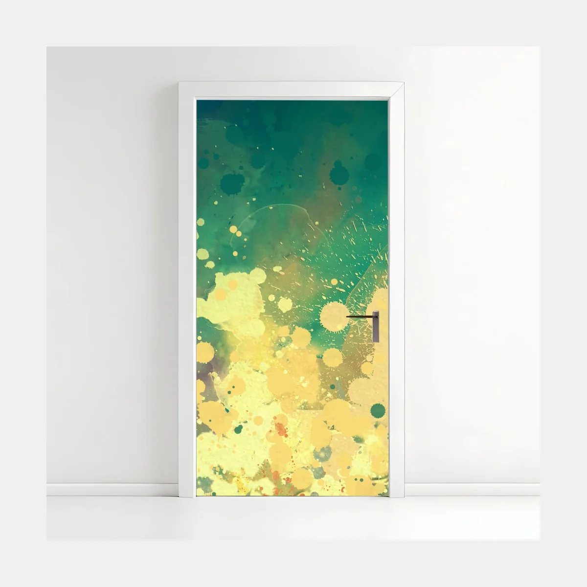 Sticker pour porte explosion de peinture turquoise et jaune – Wallnifity® Sticker pour porte explosion de peinture turquoise et jaune – Wallnifity®