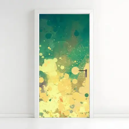 Sticker pour porte explosion de peinture turquoise et jaune – Wallnifity®