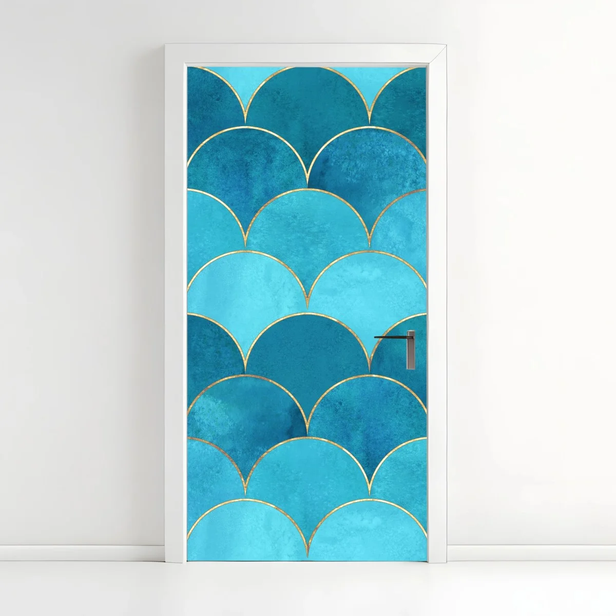 Sticker pour porte motif d'écailles bleues avec liserés dorés – Wallnifity® Sticker pour porte motif d'écailles bleues avec liserés dorés – Wallnifity®