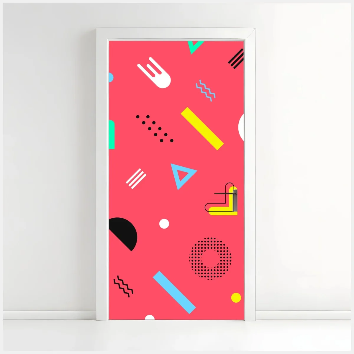 Sticker pour porte motif géométrique rétro années 80 rose corail – Wallnifity® Sticker pour porte motif géométrique rétro années 80 rose corail – Wallnifity®